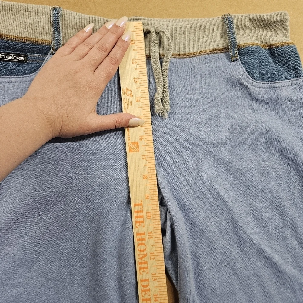 0046 Bebe Y2k Drawstring Lounge Pants Denim Accents Wide Leg Flare Blue Large